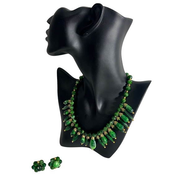 Vintage Green Hues Choker Necklace Earrings Set - Picture 1 of 10